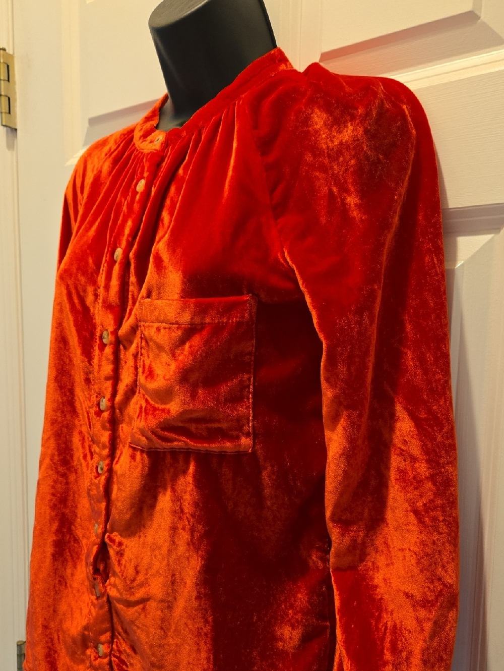 Anthropologie Pilcro Velvet Femme Top S Button Down Pink Blouse Puff Sleeve - Picture 14 of 15